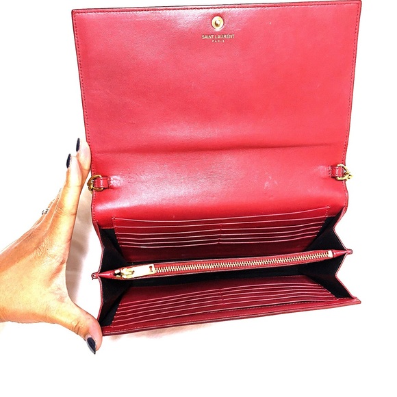 Authentic Saint Laurent Red Clutch with Chain - Picture 4 of 8